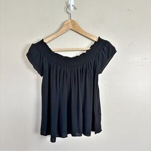 Aritzia Talula Black Cabrini Smocked Off the Shoulder Top Black Size XXS